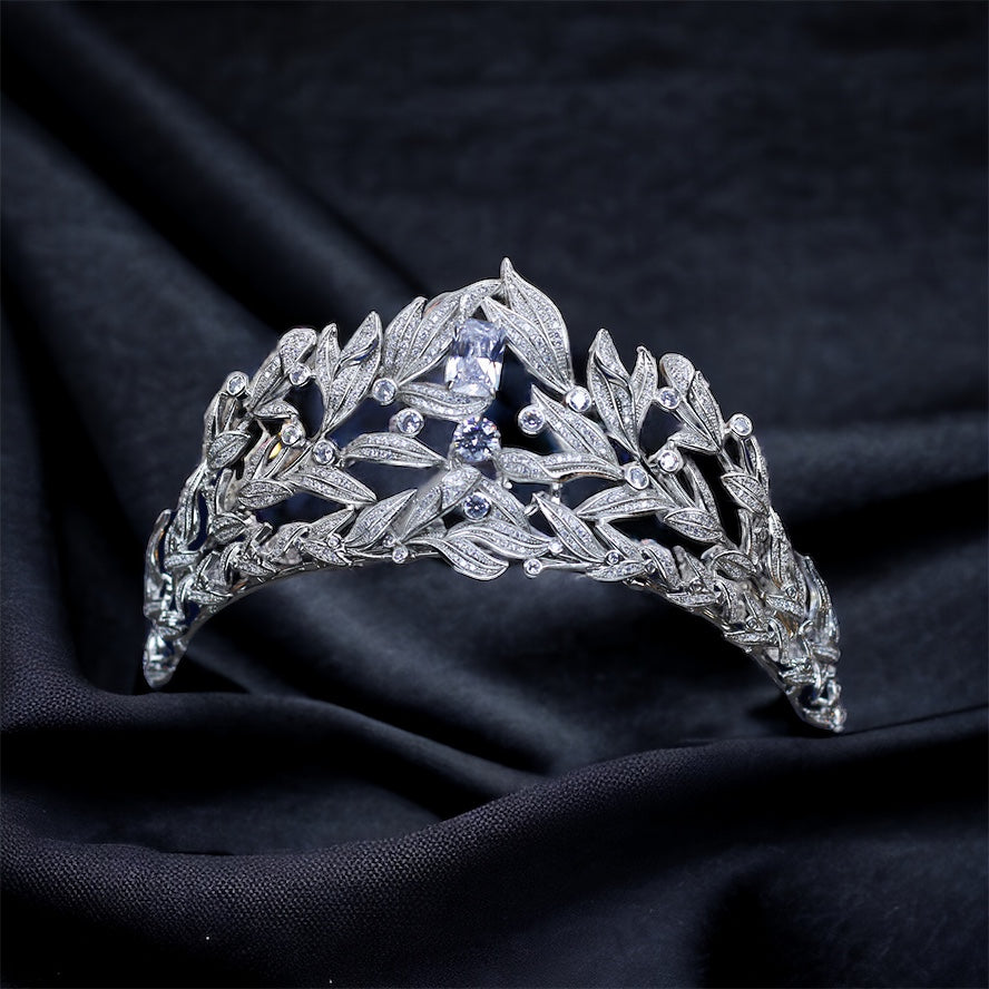  Bridal Veil & Hair Accessories, Baroque Crystal Leaves Cubic Zirconia Bridal Tiara