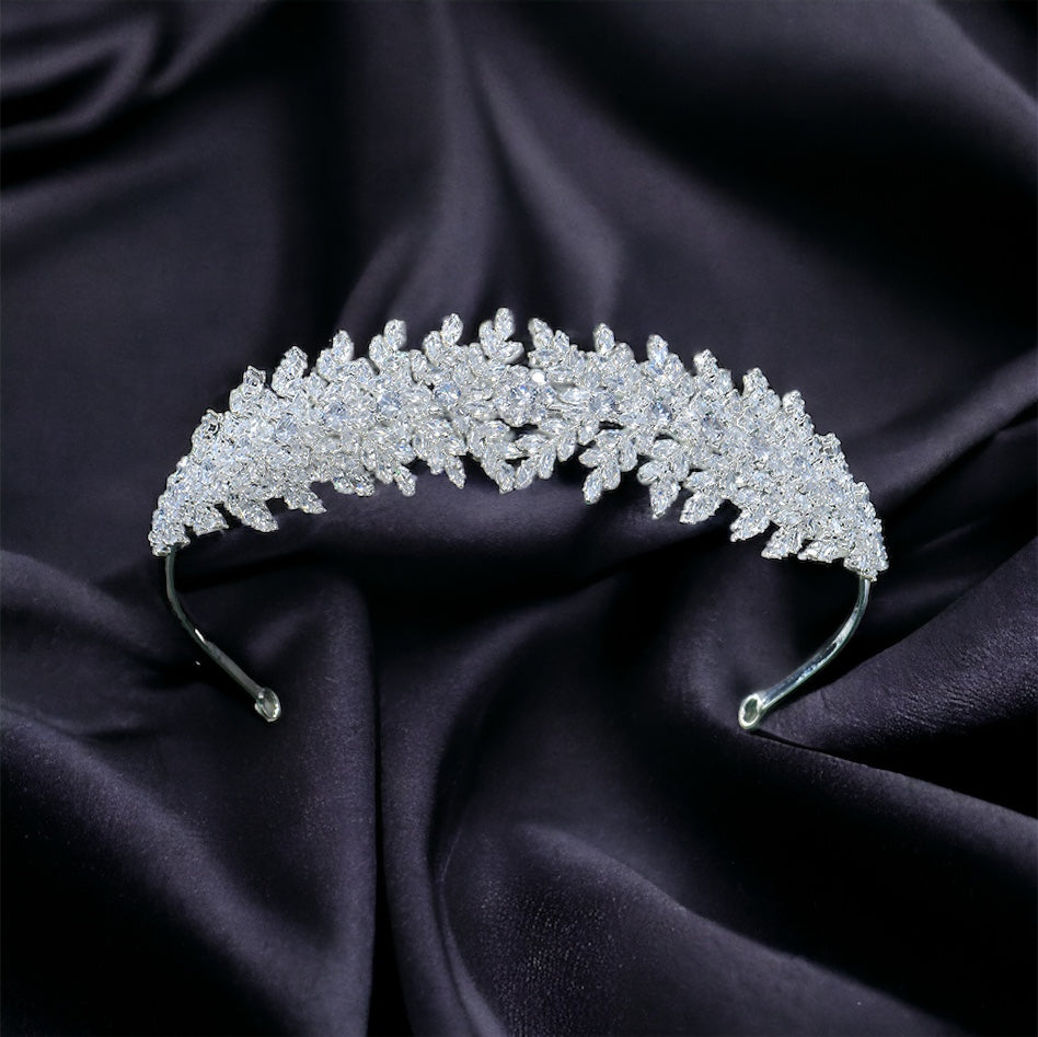 Bridal Veils & Hair Accessories, Leafy Fronds Cubic Zirconia Sparkling Wedding Tiara