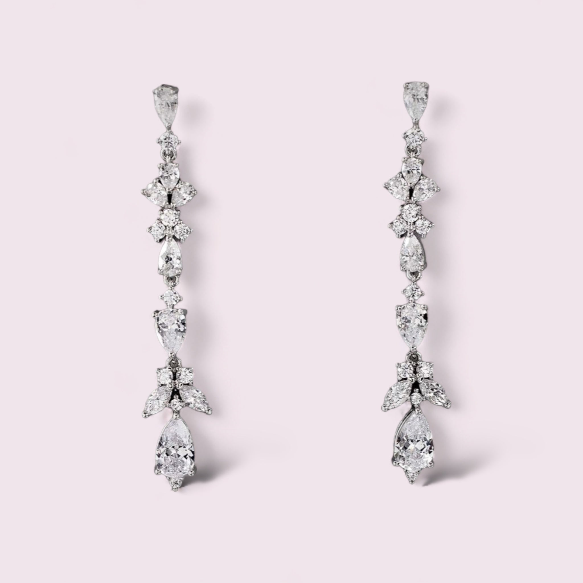 Elegance Sparkling Cubic Zirconia Long Drop Wedding Bridal Earrings