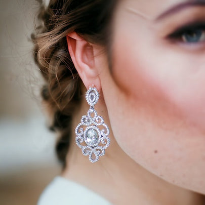 Wedding Earrings, Art Nouveau Cubic Zirconia Micro-paved Chandelier Bridal Earrings