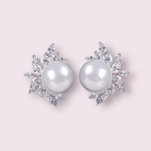 Load image into Gallery viewer, Pearl Cubic Zirconia Studs Bridal Earrings, Classic and Match Everyone