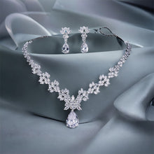 Load image into Gallery viewer, Exquisite Leaf &amp; Flora Bridal Jewellery Set, Cubic Zirconia Necklace and Earrings Set