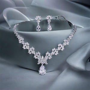 Exquisite Leaf & Flora Bridal Jewellery Set, Cubic Zirconia Necklace and Earrings Set