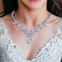 Load image into Gallery viewer, Exquisite Leaf &amp; Flora Bridal Jewellery Set, Cubic Zirconia Necklace and Earrings Set