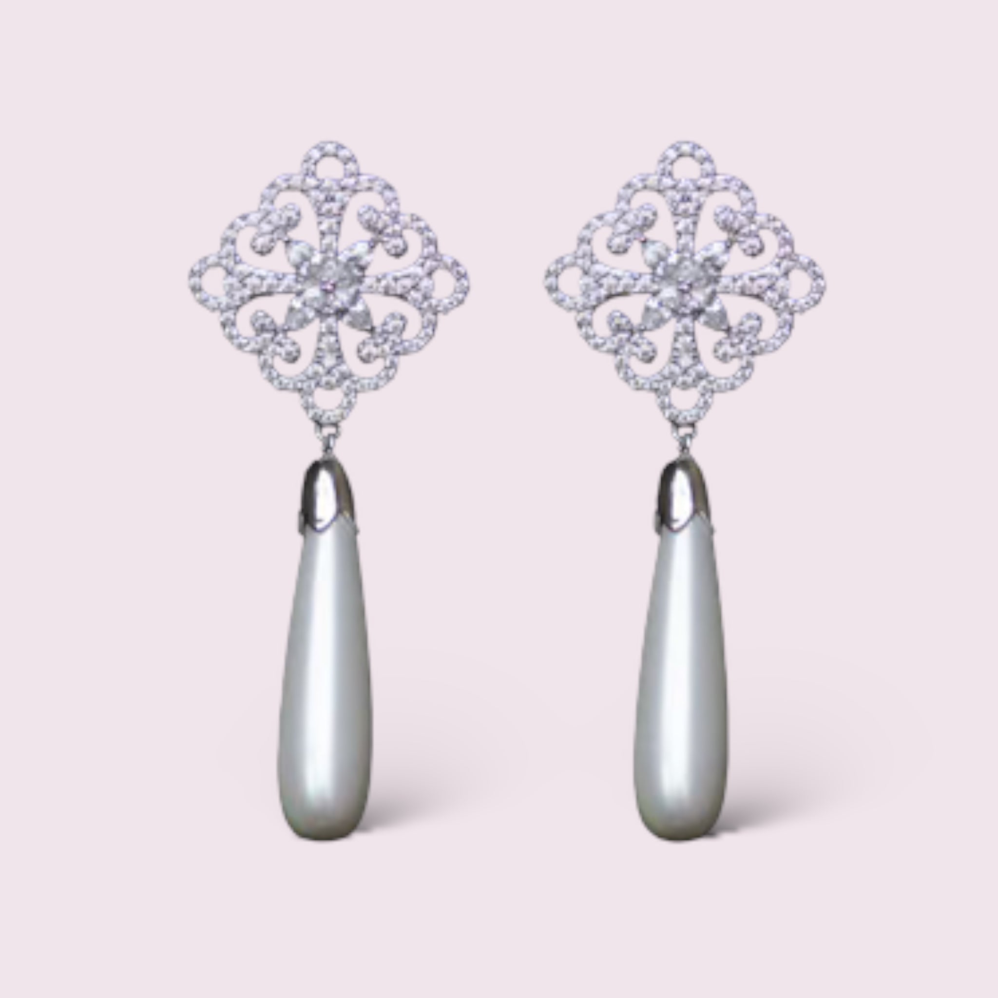Teardrop Pearl CZ micro paved drop earrings, sterling silver posts, Bridal, Bridesmaids