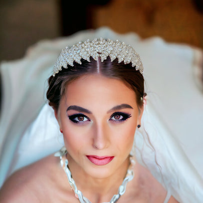 Bridal Veils & Hair Accessories, Leafy Fronds Cubic Zirconia Sparkling Wedding Tiara