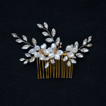 Bridal Veils & Hair Accessories, Floral Swarovski Pearls and Navette Crystal Handmade Wedding Comb Headpiece