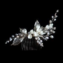 Load image into Gallery viewer, Bridal Veils &amp; Hair Accessories, Delicate Tulip Porcelain Flowers &amp; Pearls Bridal Headpiece, Handmade Hair Comb