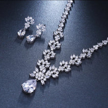 Load image into Gallery viewer, Exquisite Leaf &amp; Flora Bridal CZ Jewellery Set, Cubic Zirconia Necklace and Earrings Set