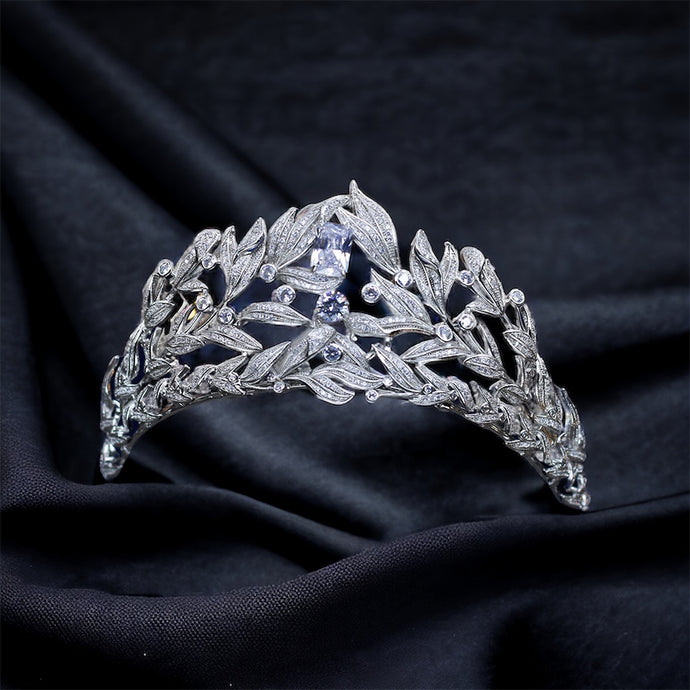 Baroque Crystal Leaves Cubic Zirconia Bridal Tiara