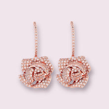 Load image into Gallery viewer, Rose Gold Rose Micro Paved Drop Bridal Earrings, Wedding Earrings
