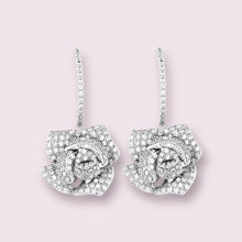 Load image into Gallery viewer, Rose Gold Rose Micro Paved Drop Bridal Earrings, Wedding Earrings