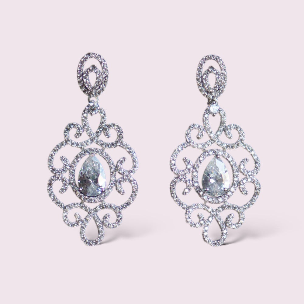 Wedding Earrings, Art Nouveau Cubic Zirconia Micro-paved Chandelier Bridal Earrings