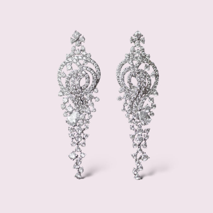 Elegant Gardenia Floral Cubic Zirconia Micro-paved Bridal Earrings, Crystal Earrings