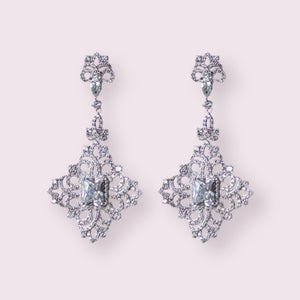 Gothic Diamond Shape Micro-Paved Chandelier Bridal Earrings, Sterling Silver Posts