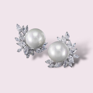 Pearl Cubic Zirconia Studs Bridal Earrings, Classic and Match Everyone