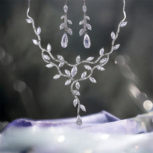 Load image into Gallery viewer, Dramatic Leaf Vines Cubic Zirconia Wedding Necklace and Earrings Set