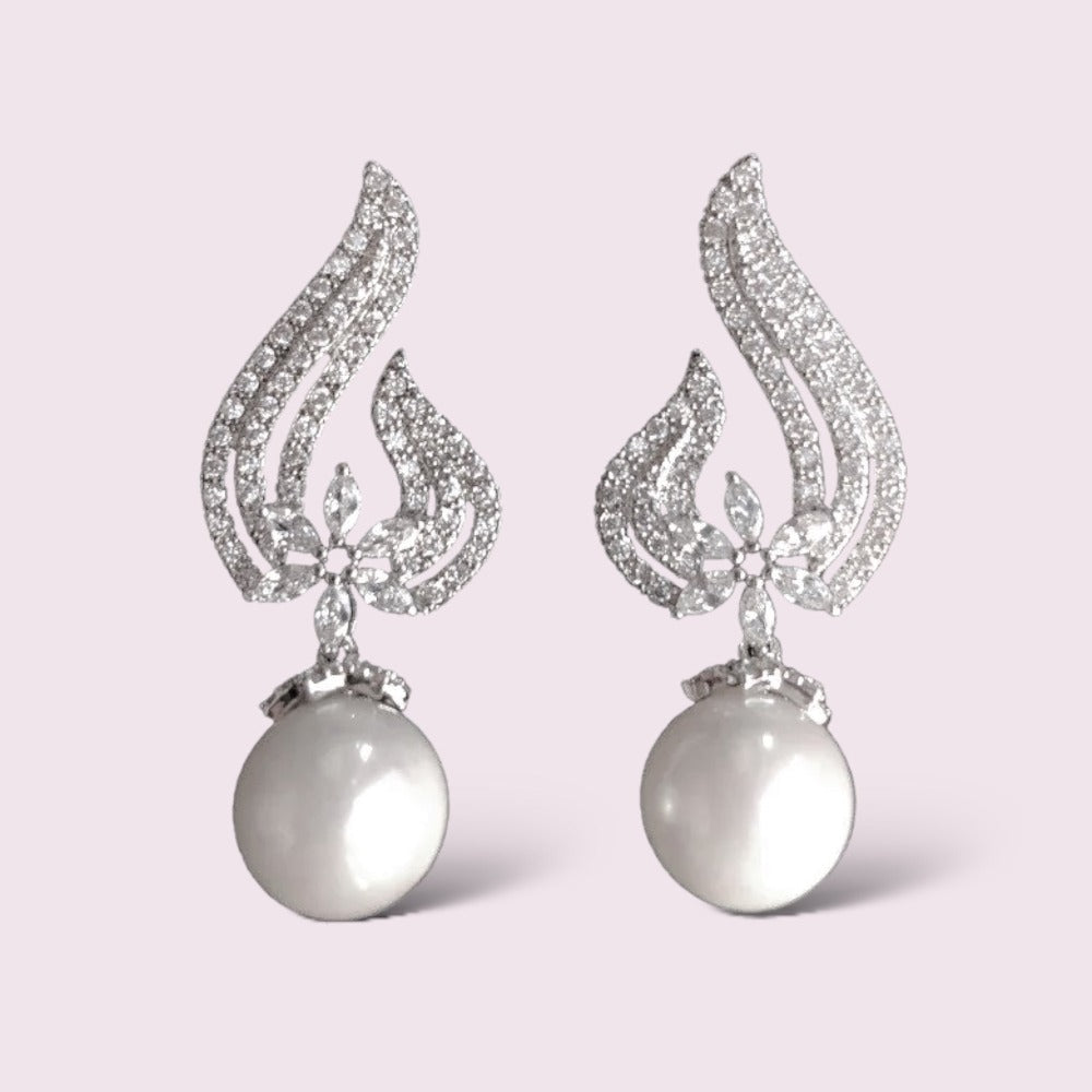 Wedding Earrings | Art Nouveau Micro-paved Mother of Pearl Bridal Earrings
