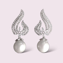 Load image into Gallery viewer, Art Nouveau Micro-paved Mother of Pearl Bridal Earrings