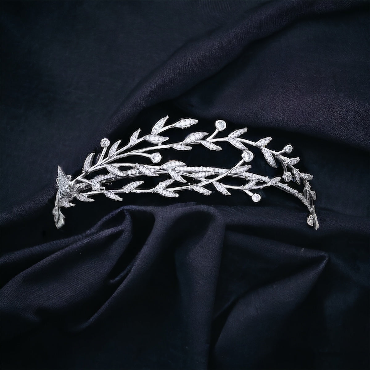 Olive Branches Vine Leaves Micro-paved Cubic Zirconia Tiara