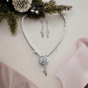Dramatic Vintage Rose Micropaved Bridal Jewellery Set, Cubic Zirconia Necklace and Earrings Set