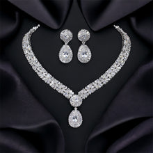 Load image into Gallery viewer, Grand Boho CZ Floral Crystal Bridal Jewellery Set, Cubic Zirconia Necklace and Earrings Set