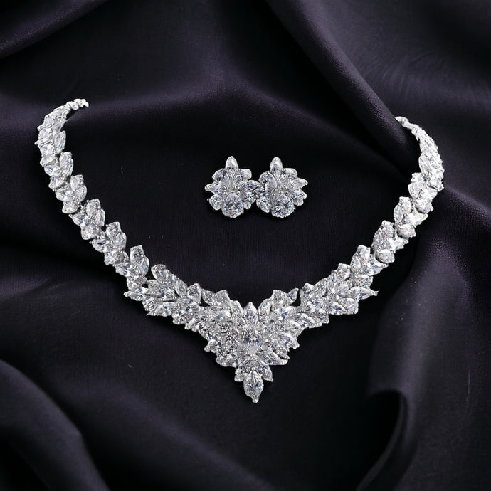 Vintage Exquisite Floral AAA+ Cubic Zirconia Bridal Jewelry Set, Highly Sparkling