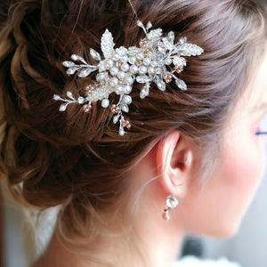 Swarovski Elements Blush Tones Floral Headpiece, Handmade Bridal Headpiece