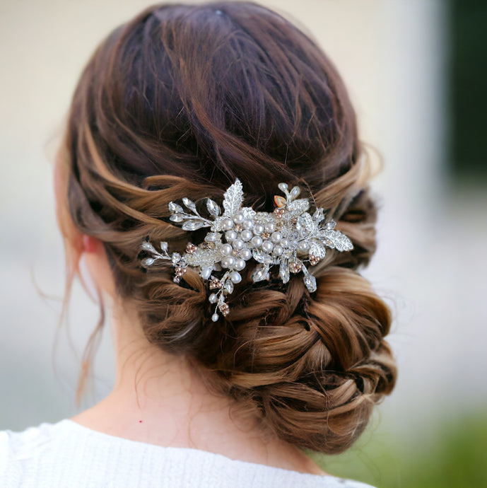 Swarovski Elements Blush Tones Floral Headpiece, Handmade Bridal Headpiece