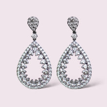 Load image into Gallery viewer, Teardrop shape Clear CZ micro paved bridal earrings, sterling silver posts