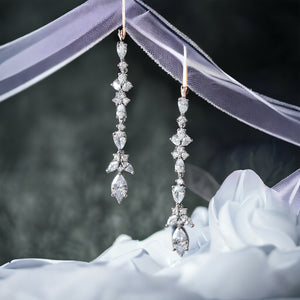 Elegance Sparkling Cubic Zirconia Long Drop Wedding Bridal Earrings
