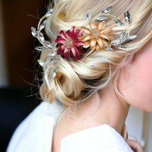 Load image into Gallery viewer, Red &amp; Gold Duo Double Layered Nail Polish Flowers Bridal Headpiece, Chinese Wedding