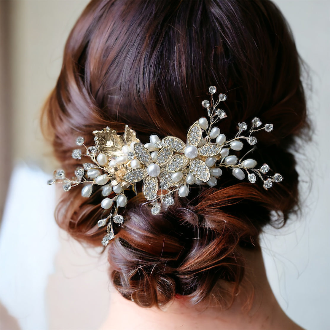 Bridal Veils & Hair Accessories | Gold Rhinestone Sunflowers Pearl Headpiece