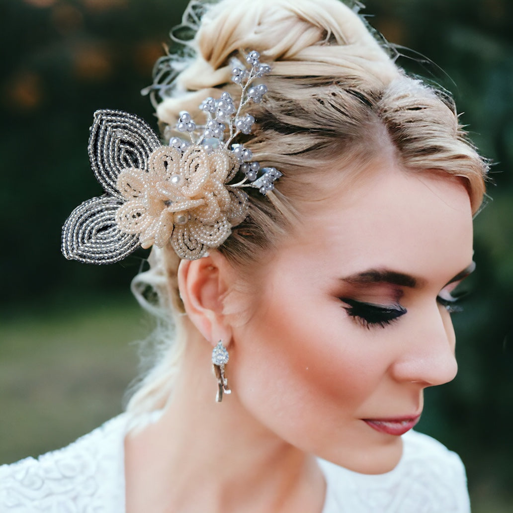 Violette Set Bridal Veils & Hair Accessories | Pearls and Crystals Cluster Wedding ...
