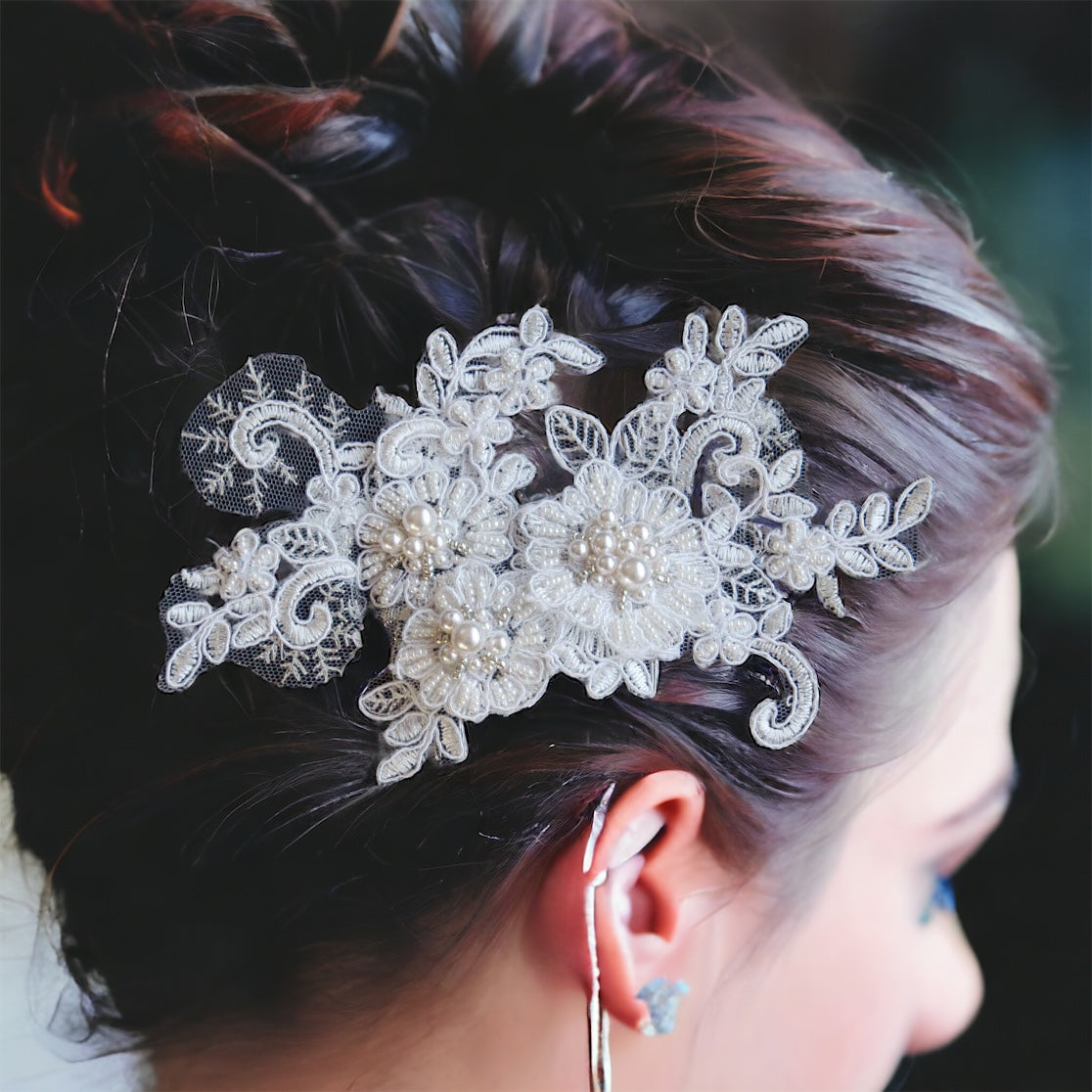 Pearls Embellished Lace Wedding Headpiece with Swarovski Pearls, Fascinator, Bridal, Bridesmaids