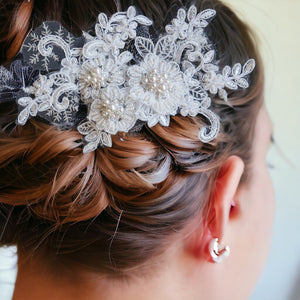 Pearls Embellished Lace Wedding Headpiece with Swarovski Pearls, Fascinator, Bridal, Bridesmaids
