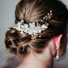 Load image into Gallery viewer, Porcelain Lily Cluster with Pearls in Blush Tones Handmade Bridal Headpiece