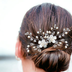 Petite Natural Keshi Pearls Flower Pin Headpiece, Handmade Bridal Headpiece