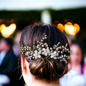 Natural Keshi Pearls Flower Pins Set Bridal Headpiece in Blush Tones