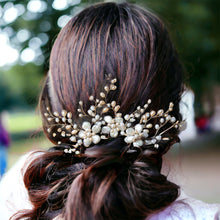 Load image into Gallery viewer, Natural Keshi Pearls Flower Pins Set Bridal Headpiece in Blush Tones