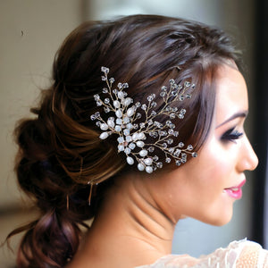 Swarovski Clusters and Pearls Bridal Hair Pin, Handmade Headpiece