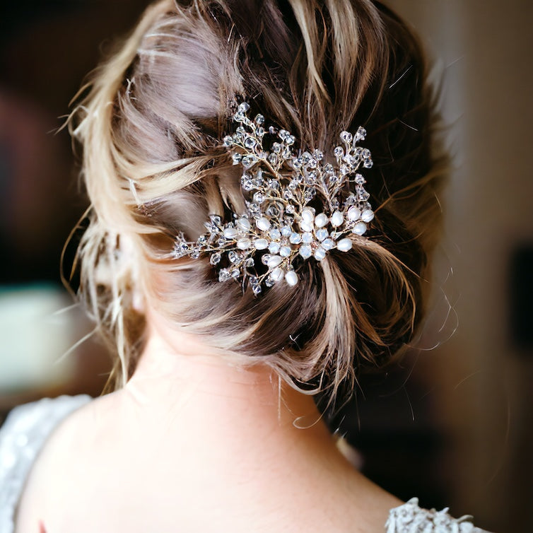 Swarovski Clusters and Pearls Bridal Hair Pin, Handmade Headpiece