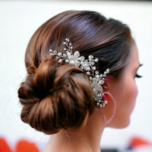 Load image into Gallery viewer, Set for 2 Petite Swarovski White Pearls Handmade Bridal Comb Set