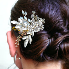 Load image into Gallery viewer, Nuance Flowers Fiesta Handmade Bridal Headpiece in Opal and Soft Gold Tones