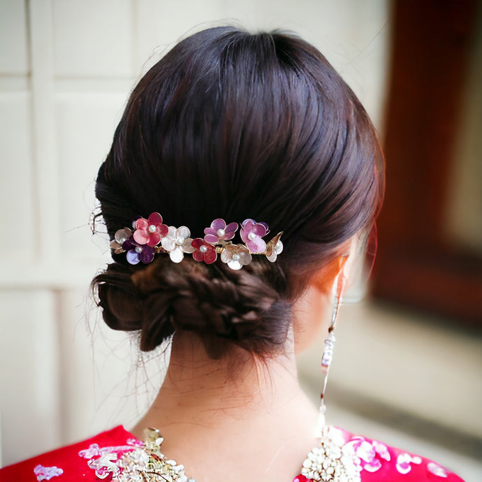 Petite Nail Polish Flower Cluster Oriental Bridal Headpiece, Chinese Wedding