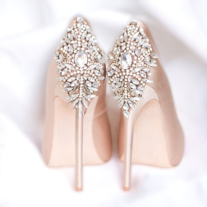 Wedding Shoes,  Dramatic Navette Rhinestone Bridal Shoes Applique Patches, rose gold