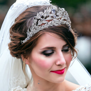 Bridal Veil & Hair Accessories, Baroque Crystal Leaves Cubic Zirconia Bridal Tiara