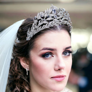 Bridal Veil & Hair Accessories, Baroque Crystal Leaves Cubic Zirconia Bridal Tiara