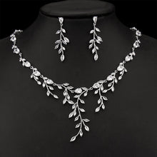 Load image into Gallery viewer, Vine Leaf Wedding Jewellery Set, Cubic Zirconia Necklace and Earrings