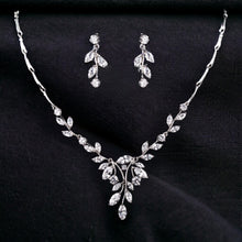 Load image into Gallery viewer, Wedding Jewellery Set, Silver Simple Leaf Bridal Crystal Wedding Jewellery Set, Cubic Zirconia Necklace and Earrings Set